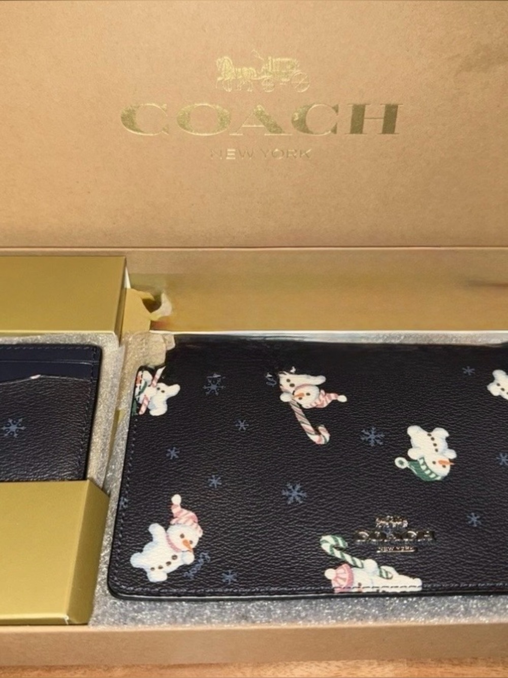 COACH Boxed Anna Foldover Crossbody and Card Case Set with Snowman Print